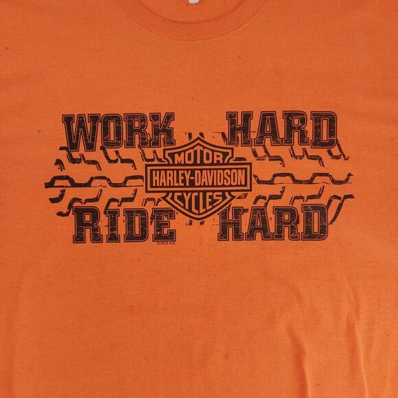 2013 Harley-Davidson Las Vegas Nevada Orange T Shirt Sz 2XL Work Hard Ride Hard - Picture 6 of 7